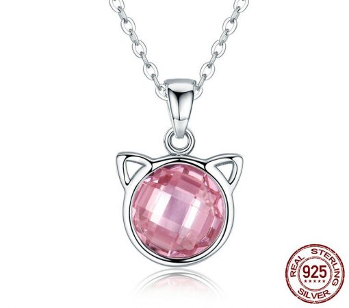 Kat Halsketting met Unieke Roze Zirkoon (925 Sterling Zilver)