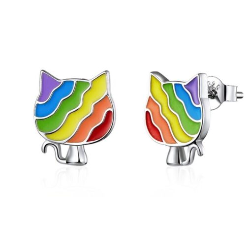Regenboog Email Kat Oorbellen